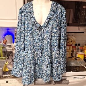 l Womens Oak & Trellis Floral Pullover Plus Size Top 4X